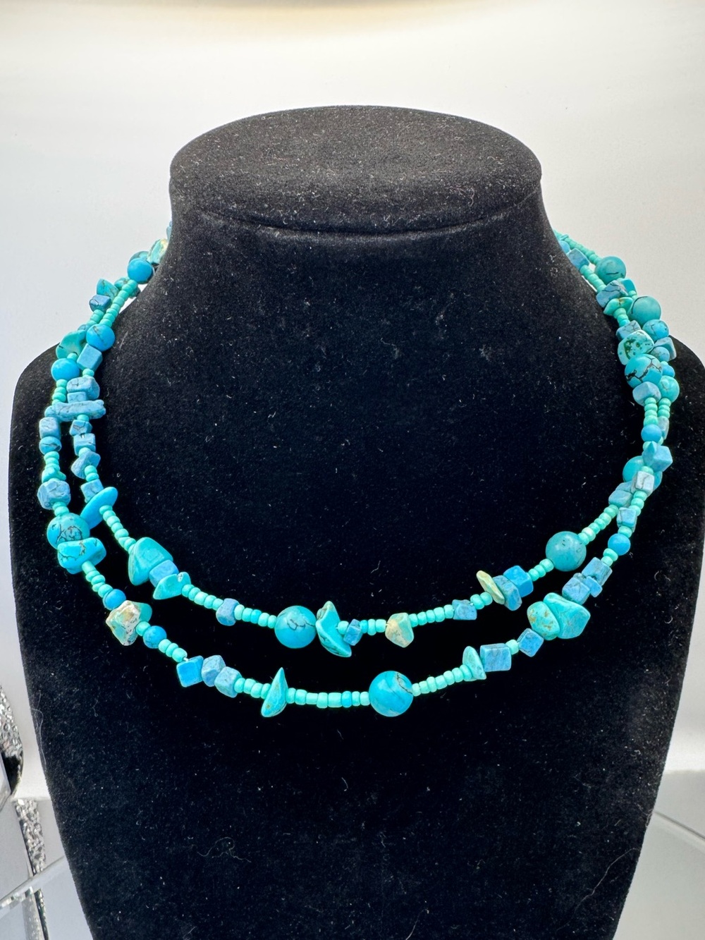 Turquoise Bead Double-Strand Necklace